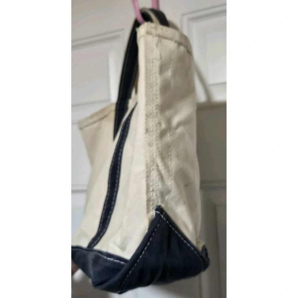 Vtg Sawtooth LL Bean Boat & Tote Bag Navy Blue White Canvas 17